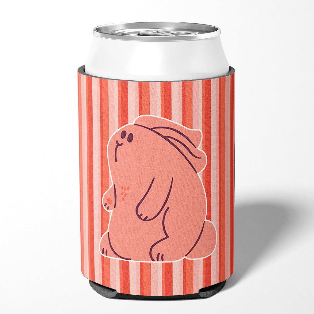 Rabbit on Pink Stripes Can or Bottle Hugger Cooler Sleeve for Standard 12 oz Cans, Insulated Foam Beer & Soda Can Hugger Reusable