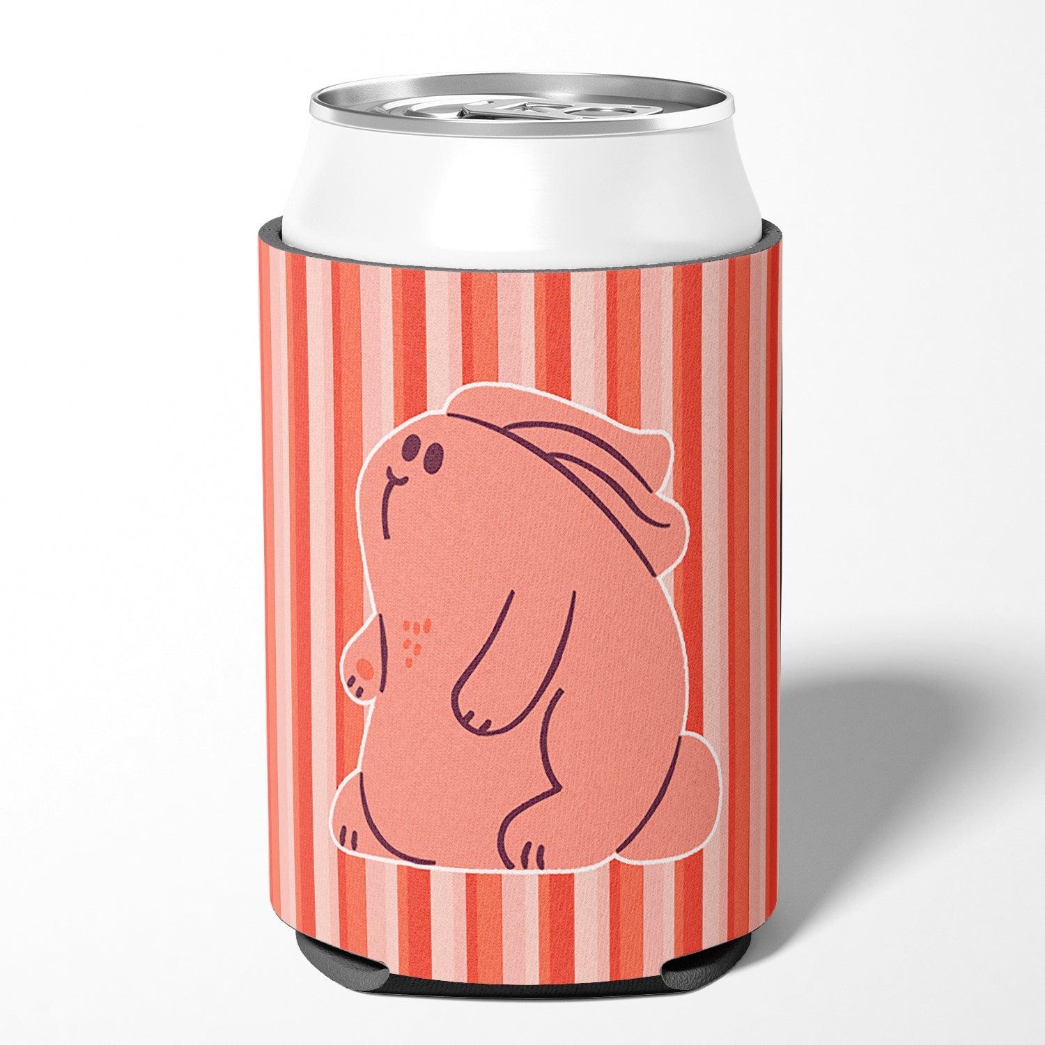 Rabbit on Pink Stripes Can or Bottle Hugger Cooler Sleeve for Standard 12 oz Cans, Insulated Foam Beer & Soda Can Hugger Reusable