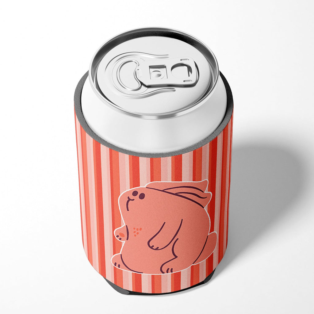 Rabbit on Pink Stripes Can or Bottle Hugger Cooler Sleeve for Standard 12 oz Cans, Insulated Foam Beer & Soda Can Hugger Reusable