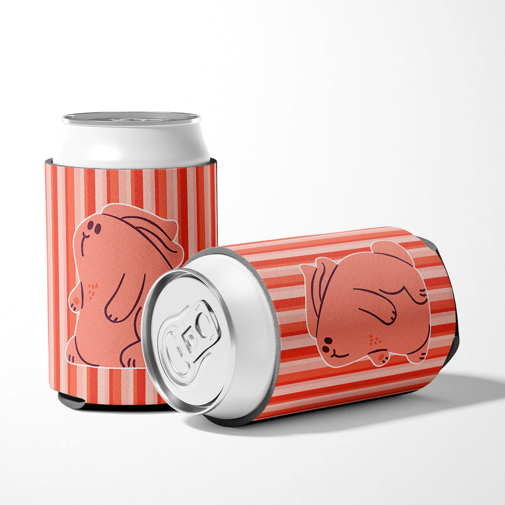 Rabbit on Pink Stripes Can or Bottle Hugger Cooler Sleeve for Standard 12 oz Cans, Insulated Foam Beer & Soda Can Hugger Reusable