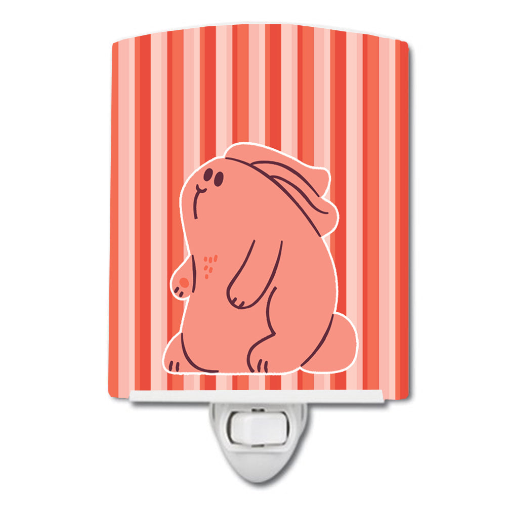 Rabbit on Pink Stripes Ceramic Night Light Compact, UL-Certified, Ideal for Bedroom, Bathroom, Nursery, Hallway, Kitchen, 6x4x3, Multicolor