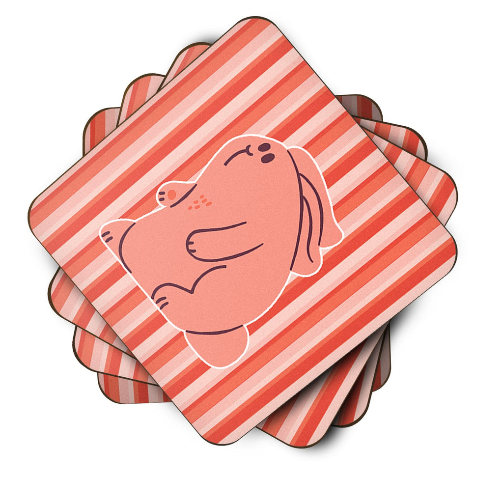 Rabbit on Pink Stripes Foam Coasters Set of 4 Cup Coasters for Indoor Outdoor, Tabletop Protection, Anti Slip, Mouse pad Material