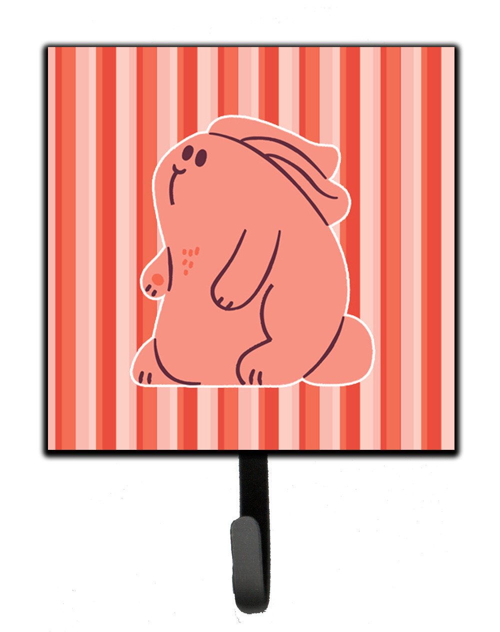 Rabbit on Pink Stripes Leash or Key Holder Wall Hooks, Key Hooks Holder, Coat Rack Wall Mount, Coat Hooks, Hooks for Hanging Keys, Towels, Aprons, Leashes