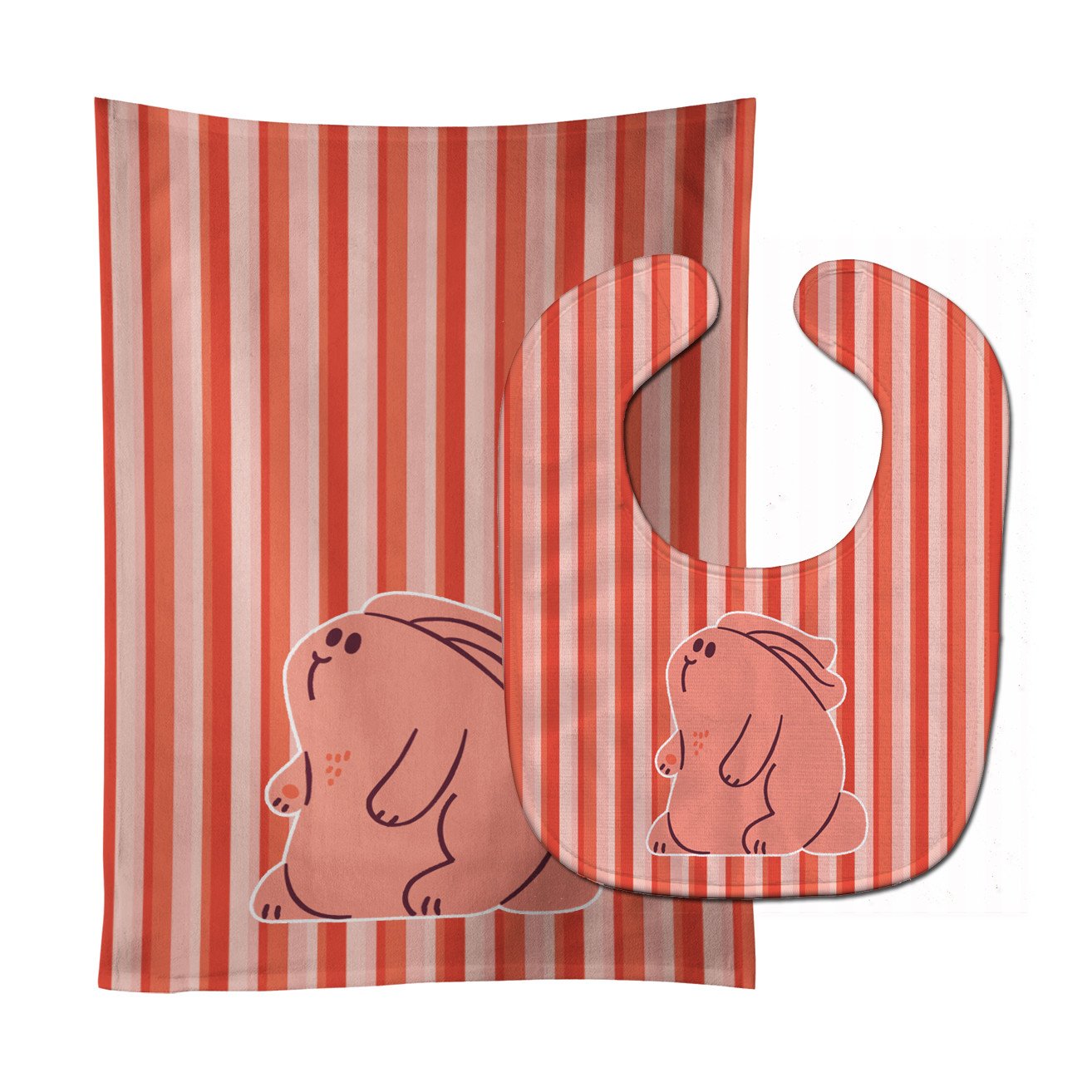Rabbit on Pink Stripes Baby Bib & Burp Cloth Easy-Clean Baby Bib Baby Feeding Accessory Baby Mealtime Essential