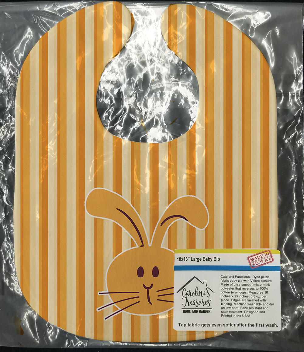 Rabbit on Stripes Baby Bib Easy-Clean Baby Bib Baby Feeding Accessory Baby Mealtime Essential, 10 x 13, Multicolor