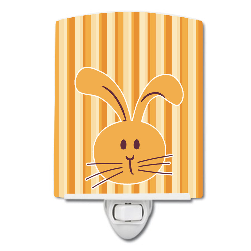Rabbit on Stripes Ceramic Night Light Compact, UL-Certified, Ideal for Bedroom, Bathroom, Nursery, Hallway, Kitchen, 6x4x3, Multicolor
