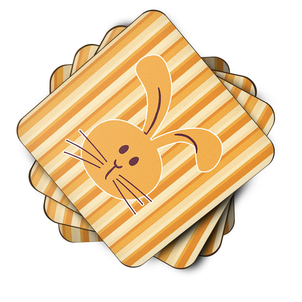 Rabbit on Stripes Foam Coasters Set of 4 Cup Coasters for Indoor Outdoor, Tabletop Protection, Anti Slip, Mouse pad Material