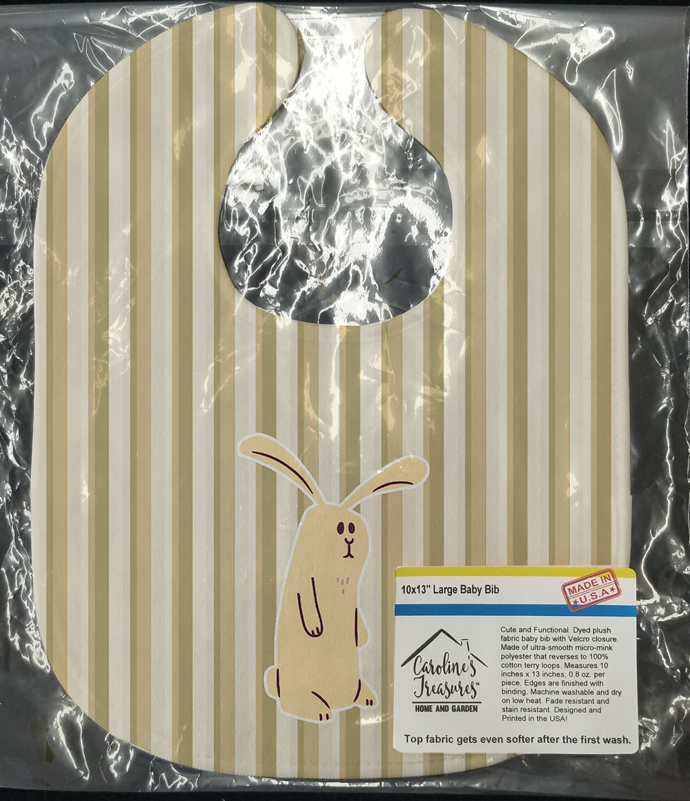 Rabbit on Stripes Baby Bib Easy-Clean Baby Bib Baby Feeding Accessory Baby Mealtime Essential, 10 x 13, Multicolor