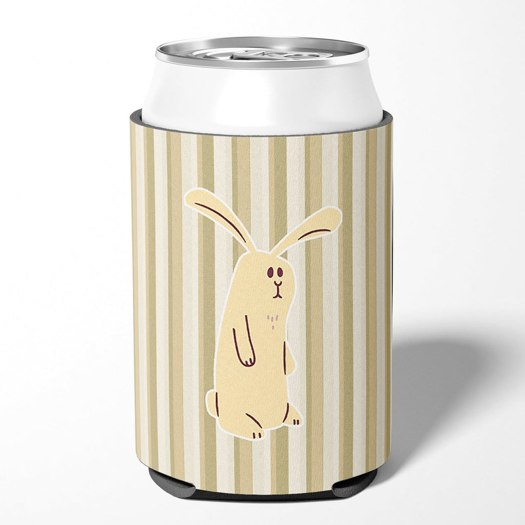 Rabbit on Stripes Can or Bottle Hugger Cooler Sleeve for Standard 12 oz Cans, Insulated Foam Beer & Soda Can Hugger Reusable