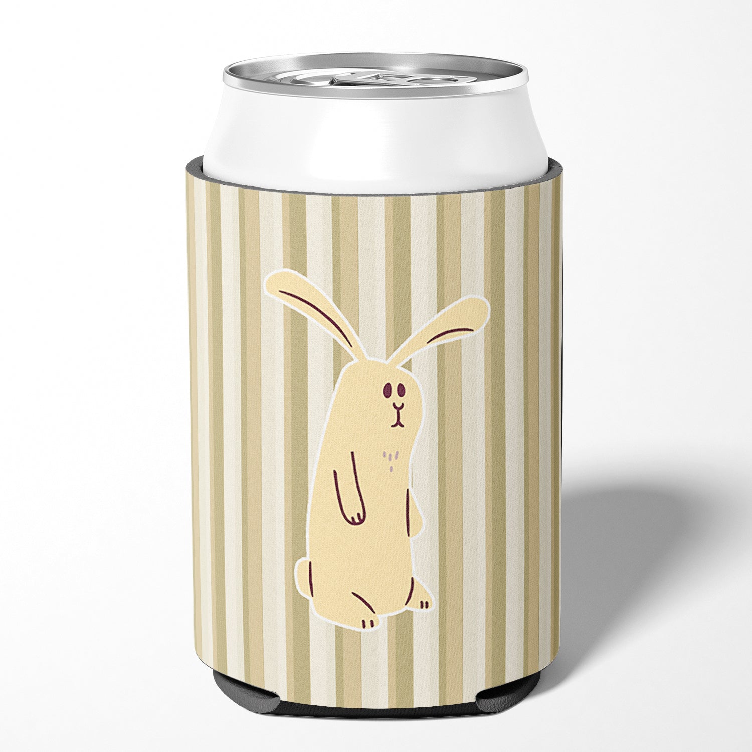 Rabbit on Stripes Can or Bottle Hugger Cooler Sleeve for Standard 12 oz Cans, Insulated Foam Beer & Soda Can Hugger Reusable