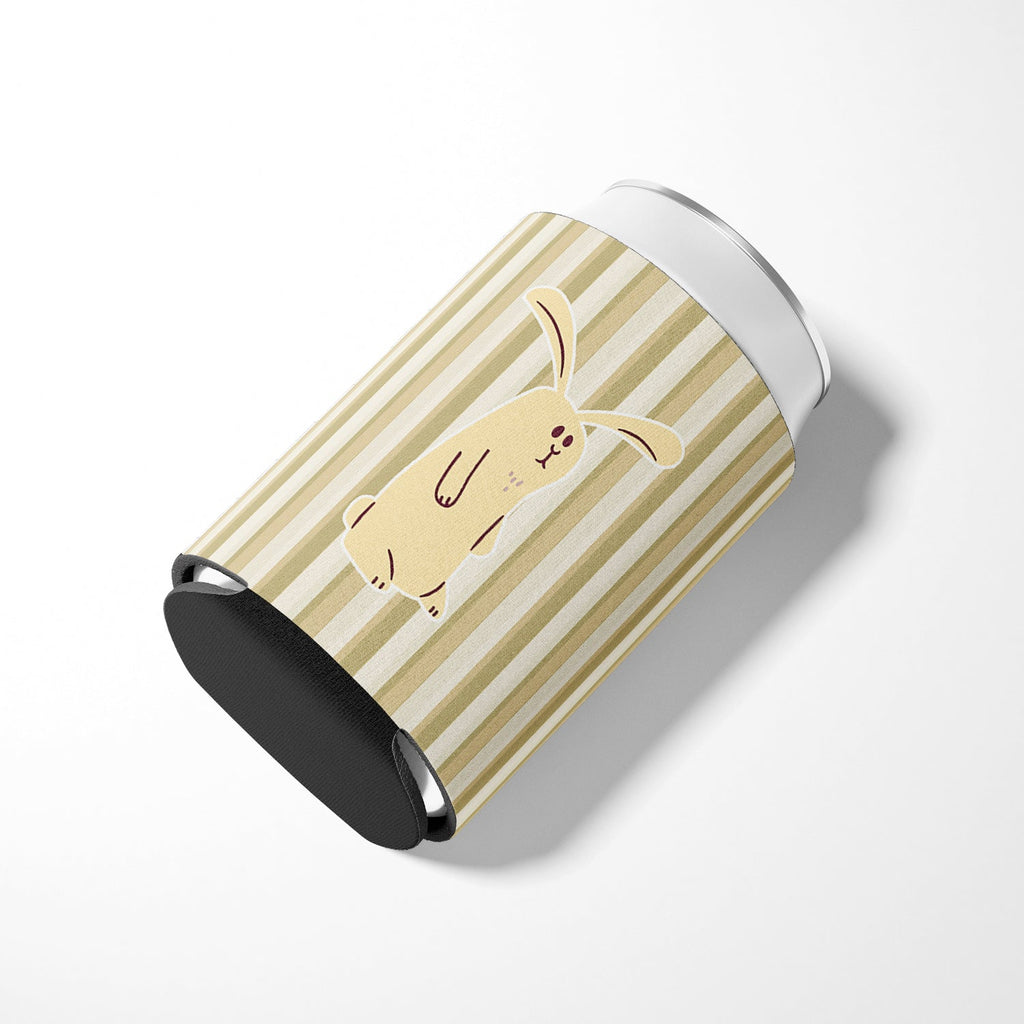Rabbit on Stripes Can or Bottle Hugger Cooler Sleeve for Standard 12 oz Cans, Insulated Foam Beer & Soda Can Hugger Reusable