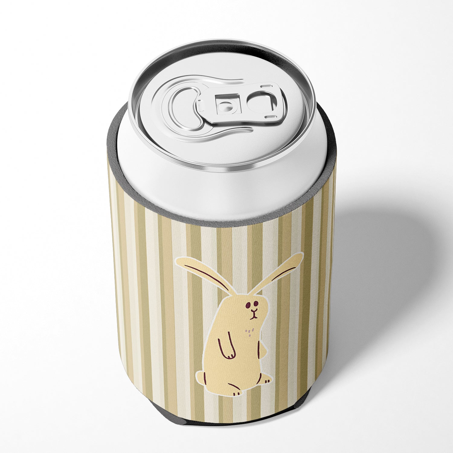Rabbit on Stripes Can or Bottle Hugger Cooler Sleeve for Standard 12 oz Cans, Insulated Foam Beer & Soda Can Hugger Reusable