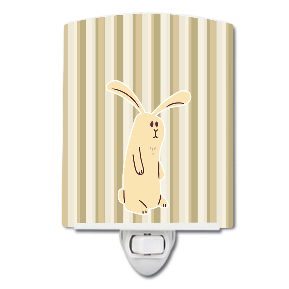 Rabbit on Stripes Ceramic Night Light Compact, UL-Certified, Ideal for Bedroom, Bathroom, Nursery, Hallway, Kitchen, 6x4x3, Multicolor