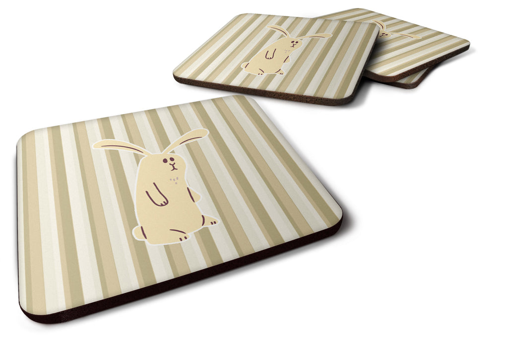 Rabbit on Stripes Foam Coasters Set of 4 Cup Coasters for Indoor Outdoor, Tabletop Protection, Anti Slip, Mouse pad Material