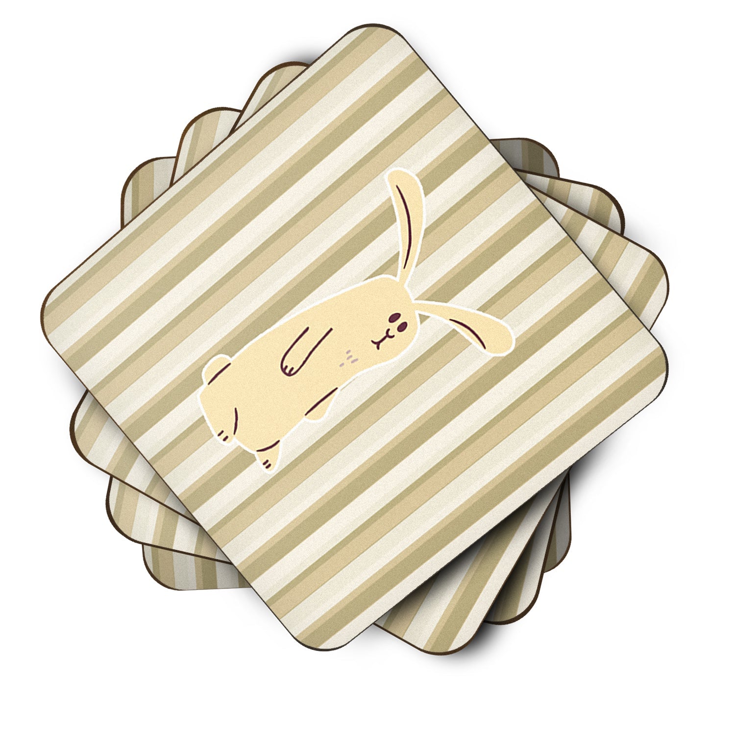 Rabbit on Stripes Foam Coasters Set of 4 Cup Coasters for Indoor Outdoor, Tabletop Protection, Anti Slip, Mouse pad Material