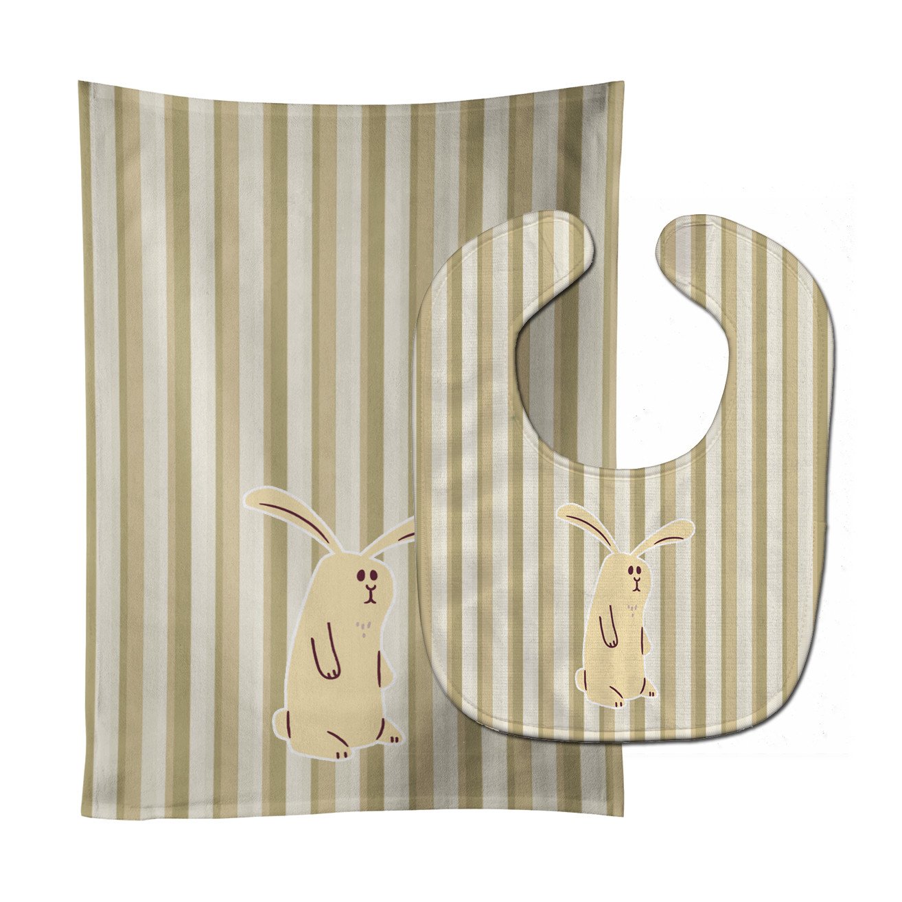 Rabbit on Stripes Baby Bib & Burp Cloth Easy-Clean Baby Bib Baby Feeding Accessory Baby Mealtime Essential
