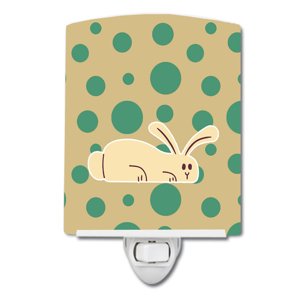 Rabbit on Polkadots Ceramic Night Light Compact, UL-Certified, Ideal for Bedroom, Bathroom, Nursery, Hallway, Kitchen, 6x4x3, Multicolor