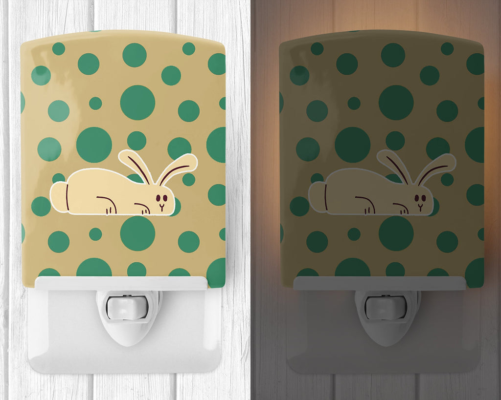 Rabbit on Polkadots Ceramic Night Light Compact, UL-Certified, Ideal for Bedroom, Bathroom, Nursery, Hallway, Kitchen, 6x4x3, Multicolor