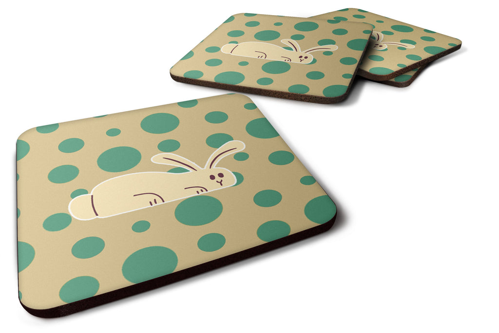 Rabbit on Polkadots Foam Coasters Set of 4 Cup Coasters for Indoor Outdoor, Tabletop Protection, Anti Slip, Mouse pad Material