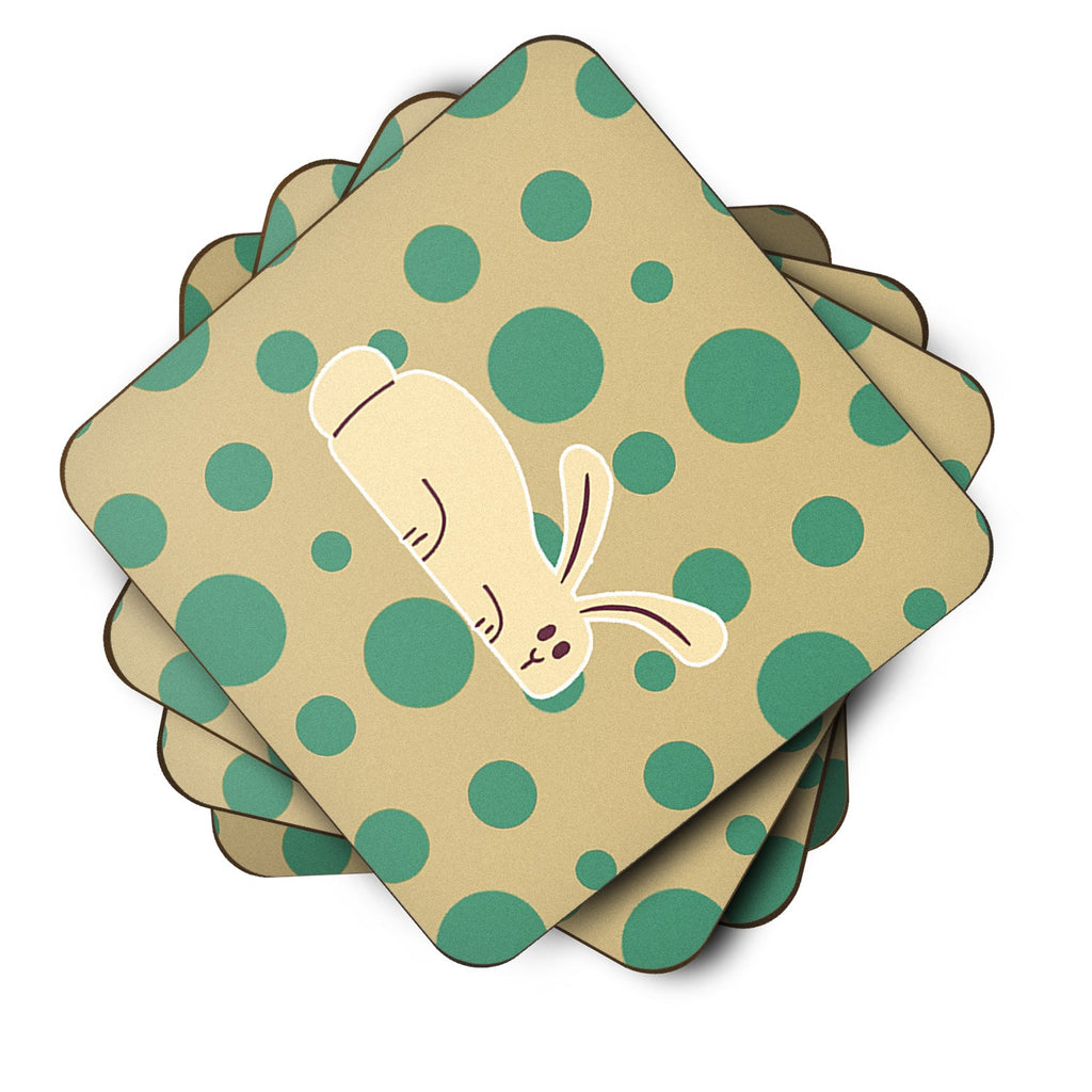 Rabbit on Polkadots Foam Coasters Set of 4 Cup Coasters for Indoor Outdoor, Tabletop Protection, Anti Slip, Mouse pad Material