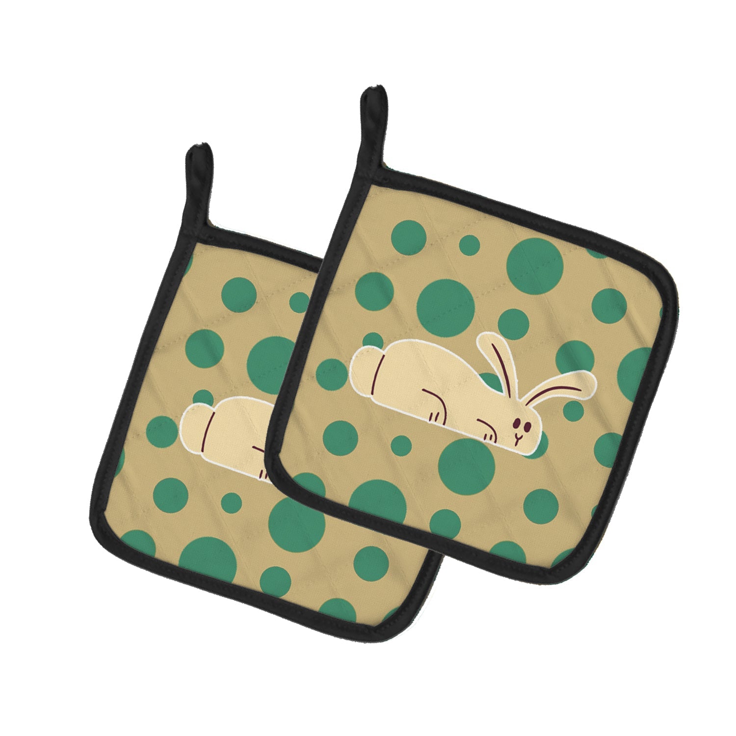 Rabbit on Polkadots Pot Holder Set of 2 Heat Resistant Quilted Hot Pads 7.5 x 7.5 Inch, Insulated Kitchen Trivets for Cooking & Baking