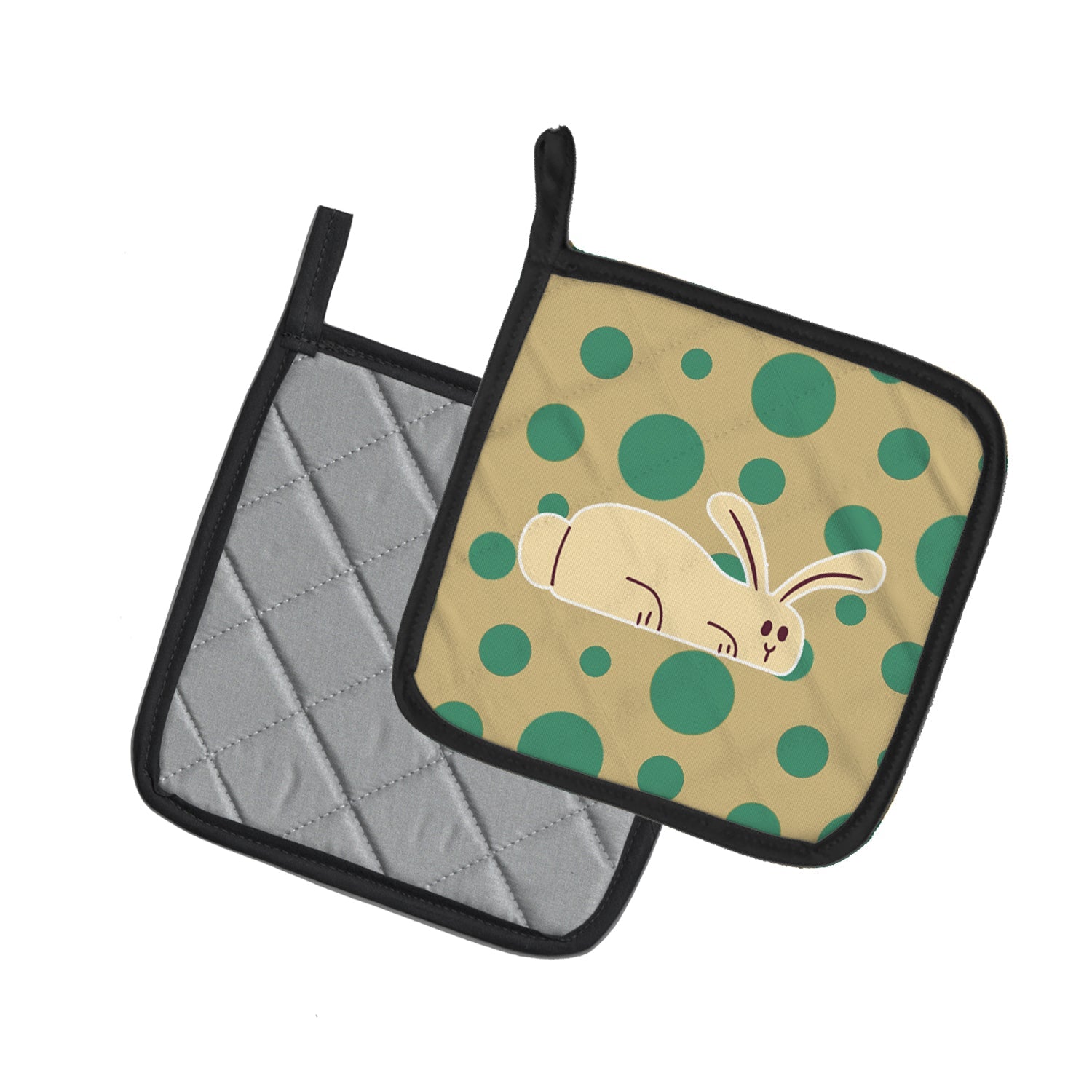 Rabbit on Polkadots Pot Holder Set of 2 Heat Resistant Quilted Hot Pads 7.5 x 7.5 Inch, Insulated Kitchen Trivets for Cooking & Baking
