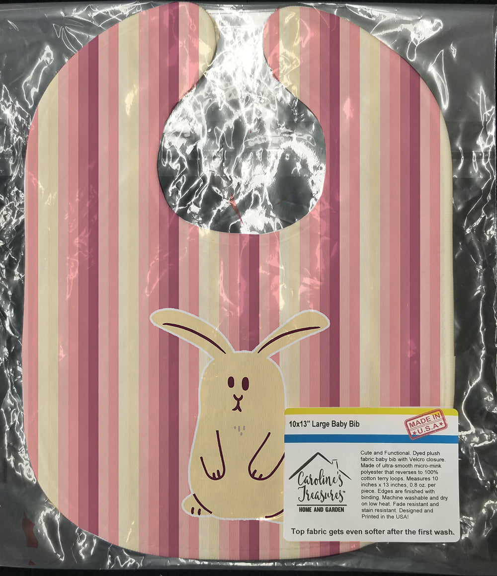 Rabbit on Stripes Baby Bib Easy-Clean Baby Bib Baby Feeding Accessory Baby Mealtime Essential, 10 x 13, Multicolor