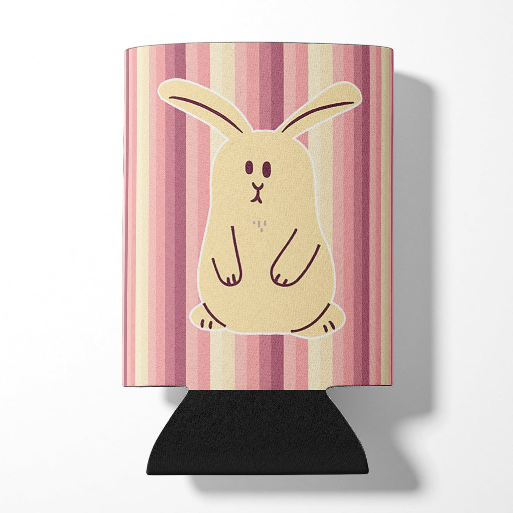 Rabbit on Stripes Can or Bottle Hugger Cooler Sleeve for Standard 12 oz Cans, Insulated Foam Beer & Soda Can Hugger Reusable