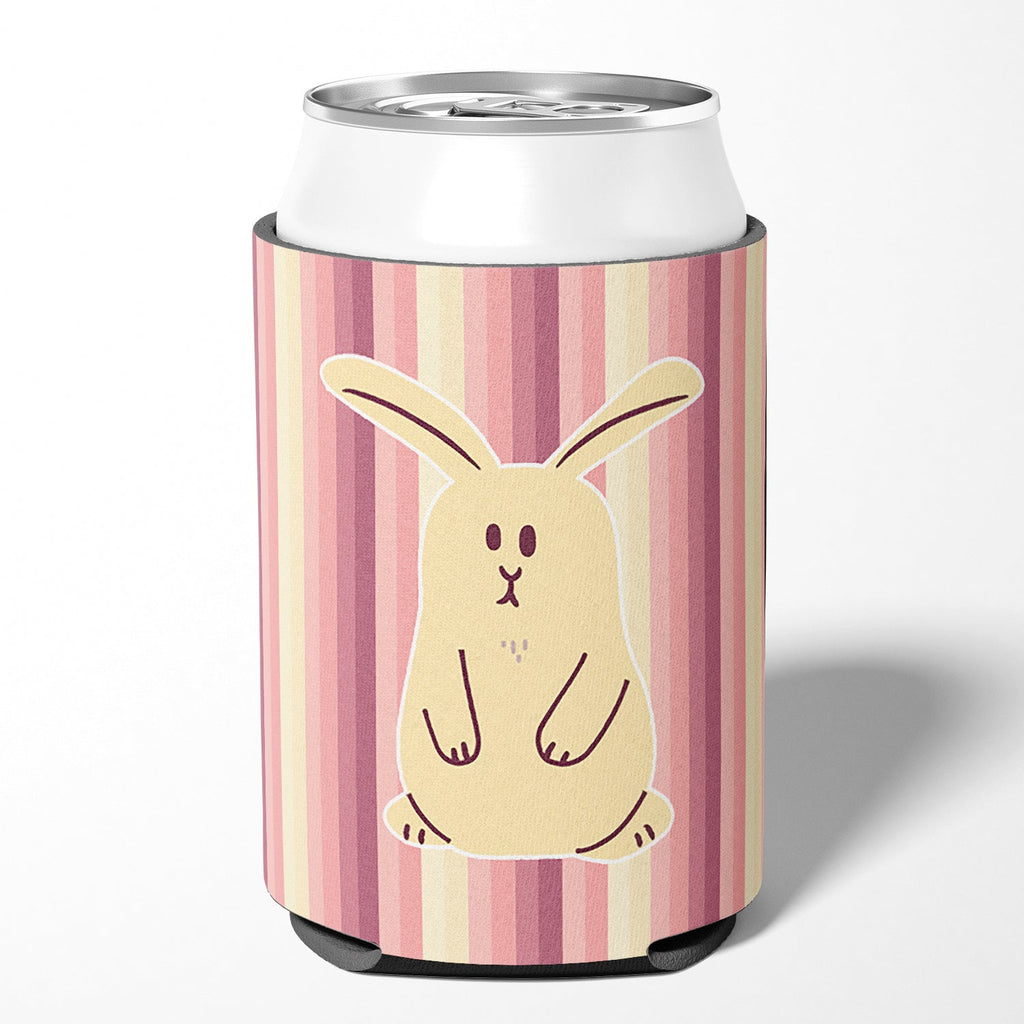 Rabbit on Stripes Can or Bottle Hugger Cooler Sleeve for Standard 12 oz Cans, Insulated Foam Beer & Soda Can Hugger Reusable