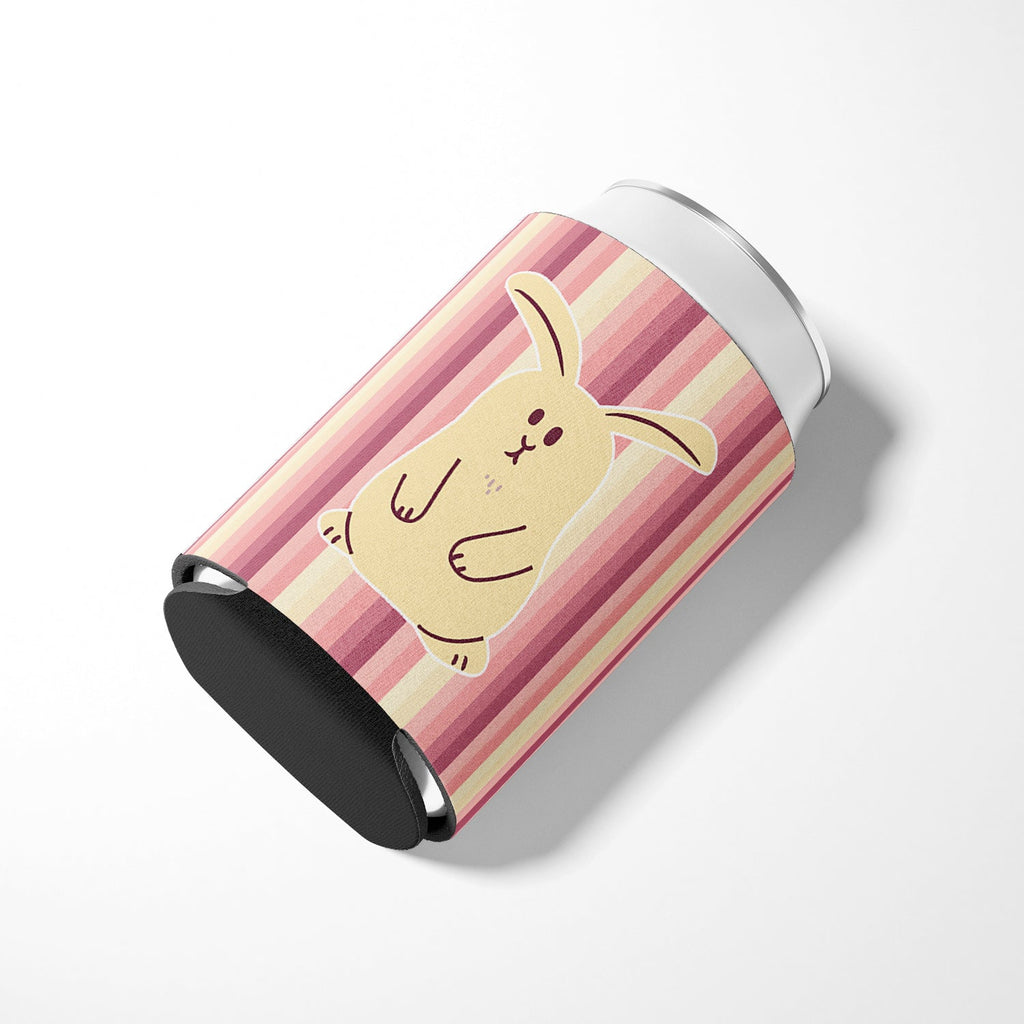 Rabbit on Stripes Can or Bottle Hugger Cooler Sleeve for Standard 12 oz Cans, Insulated Foam Beer & Soda Can Hugger Reusable