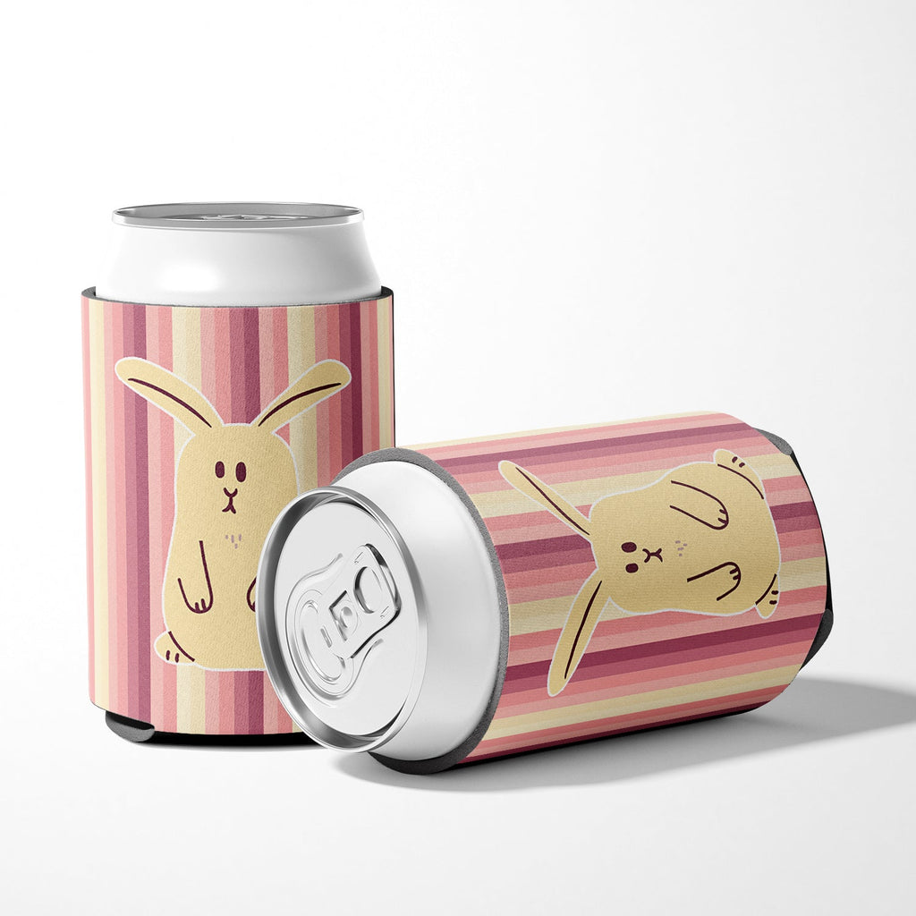 Rabbit on Stripes Can or Bottle Hugger Cooler Sleeve for Standard 12 oz Cans, Insulated Foam Beer & Soda Can Hugger Reusable