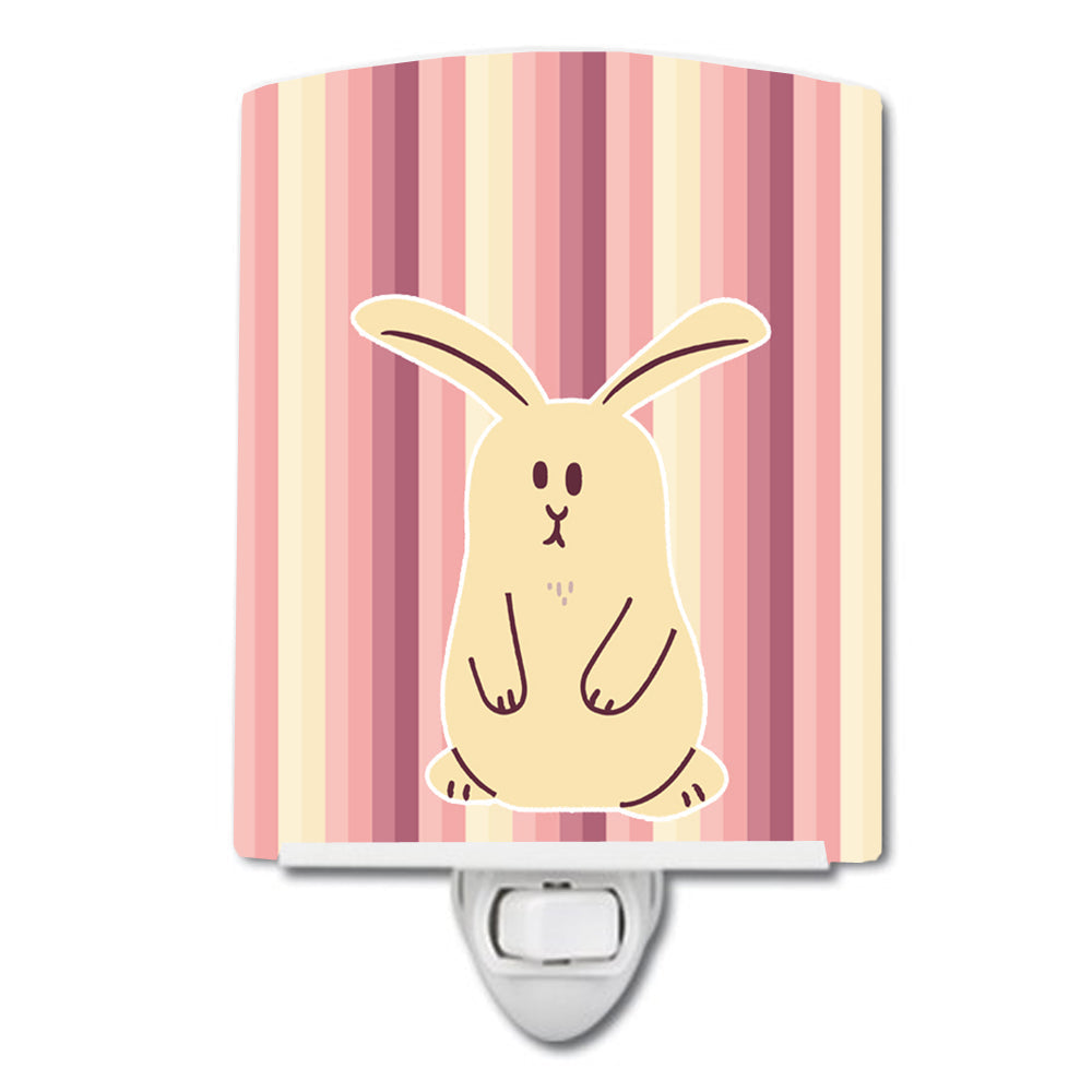 Rabbit on Stripes Ceramic Night Light Compact, UL-Certified, Ideal for Bedroom, Bathroom, Nursery, Hallway, Kitchen, 6x4x3, Multicolor