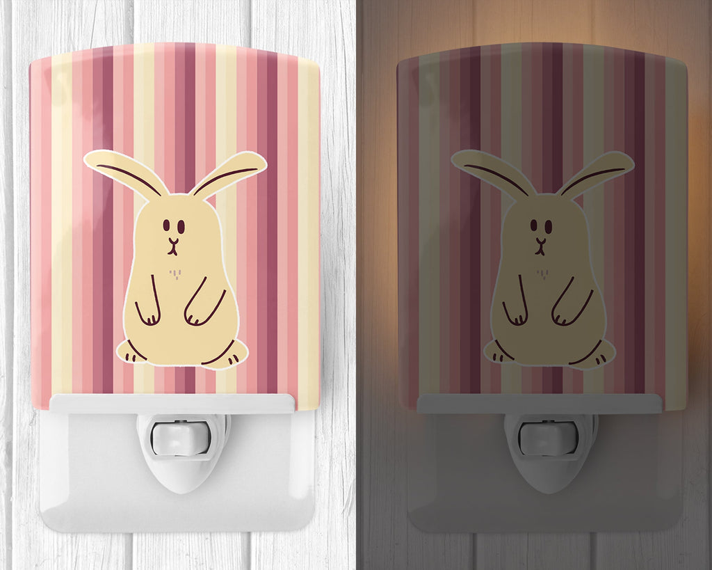 Rabbit on Stripes Ceramic Night Light Compact, UL-Certified, Ideal for Bedroom, Bathroom, Nursery, Hallway, Kitchen, 6x4x3, Multicolor
