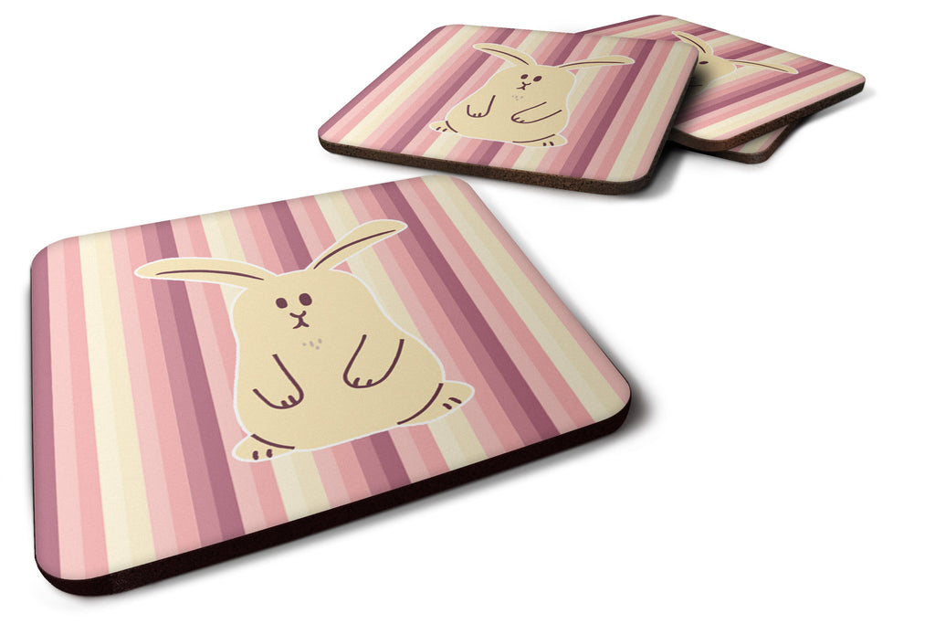 Rabbit on Stripes Foam Coasters Set of 4 Cup Coasters for Indoor Outdoor, Tabletop Protection, Anti Slip, Mouse pad Material
