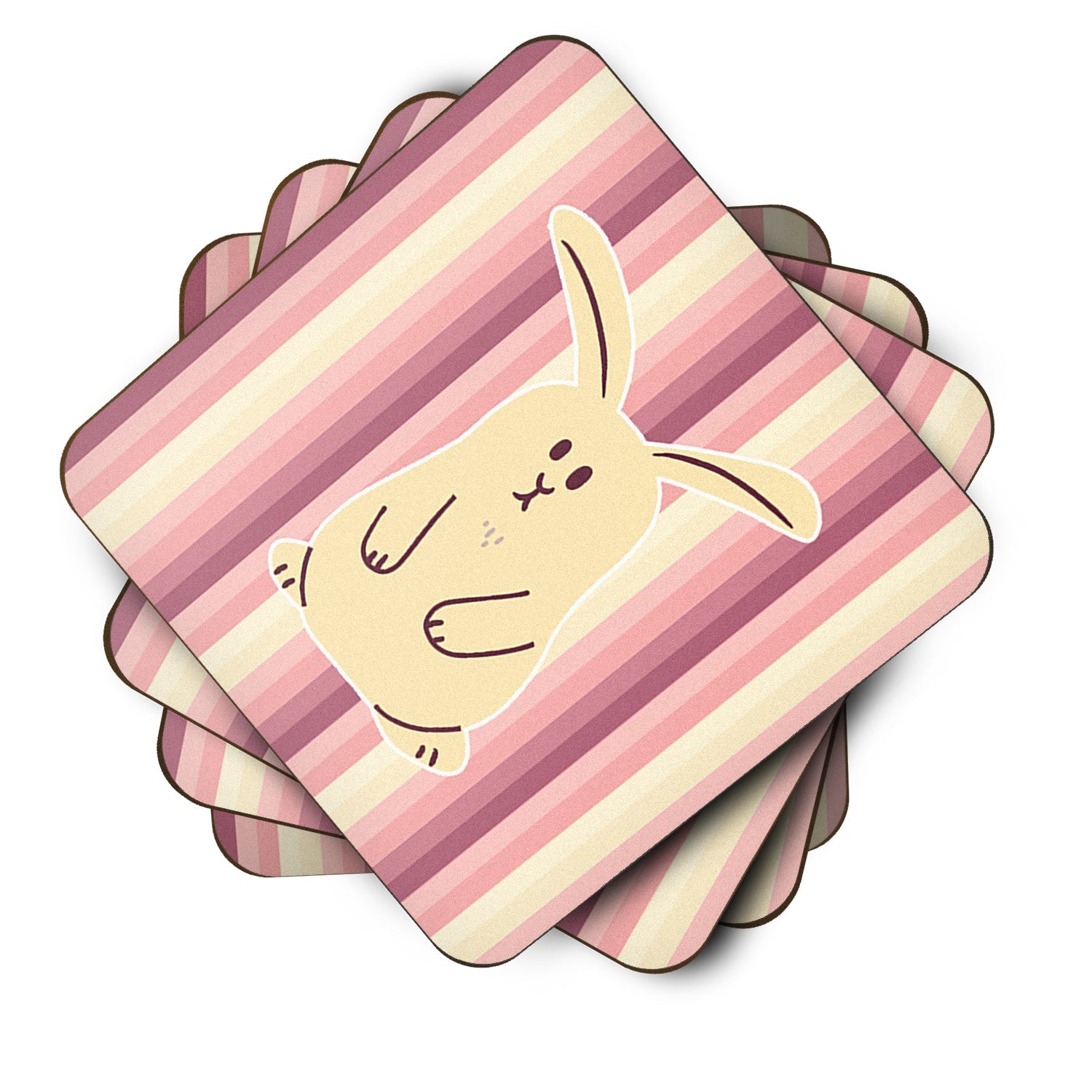 Rabbit on Stripes Foam Coasters Set of 4 Cup Coasters for Indoor Outdoor, Tabletop Protection, Anti Slip, Mouse pad Material