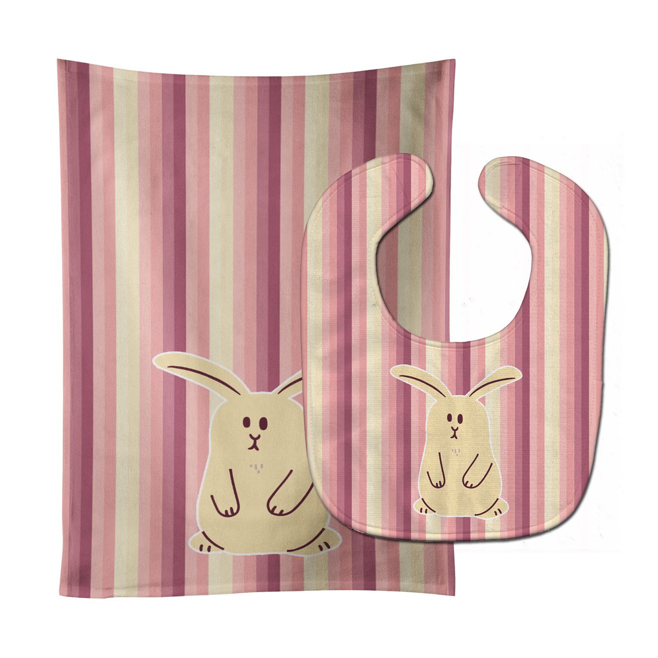 Rabbit on Stripes Baby Bib & Burp Cloth Easy-Clean Baby Bib Baby Feeding Accessory Baby Mealtime Essential
