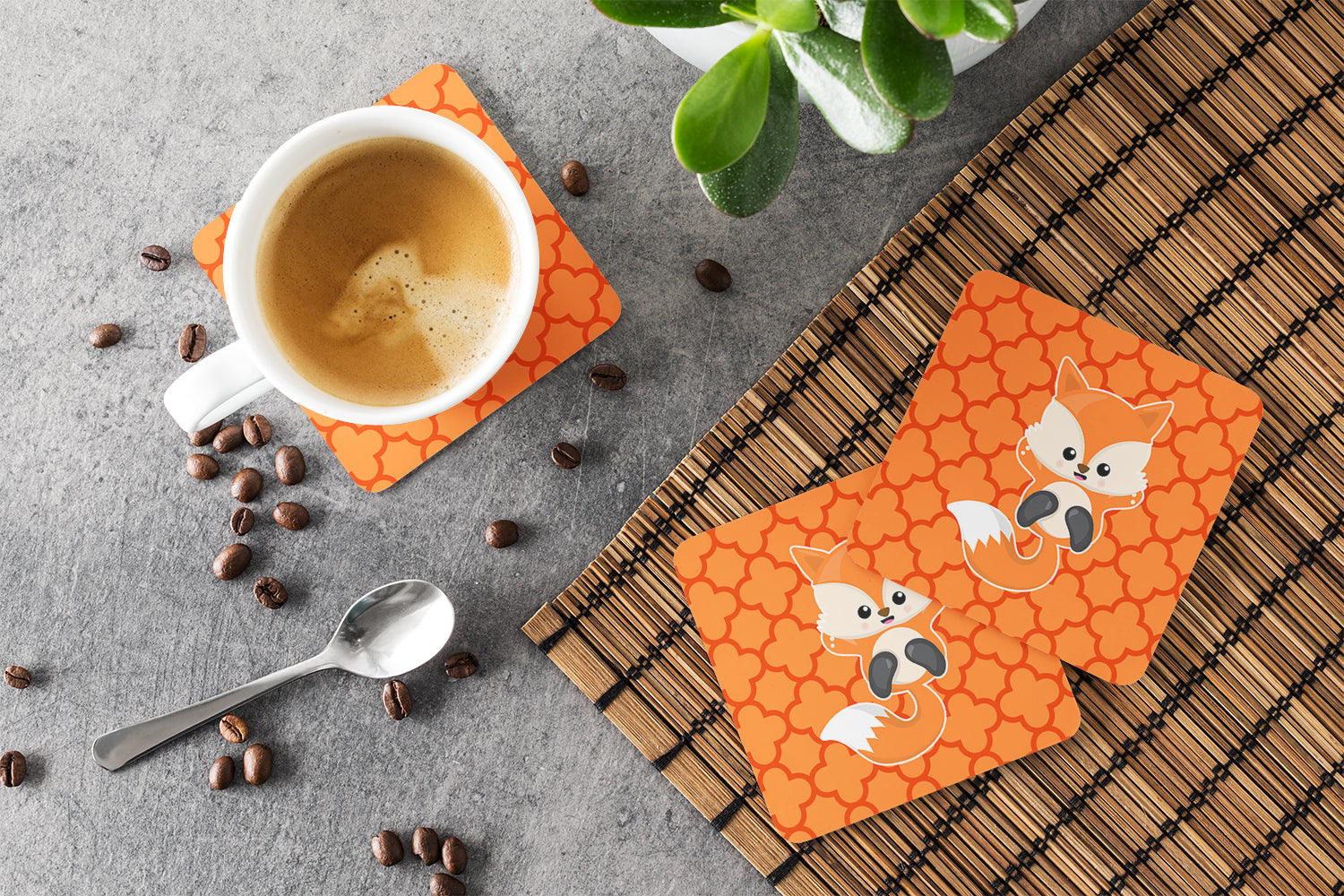 Baby Fox Quatrafoil Foam Coasters Set of 4 Cup Coasters for Indoor Outdoor, Tabletop Protection, Anti Slip, Mouse pad Material