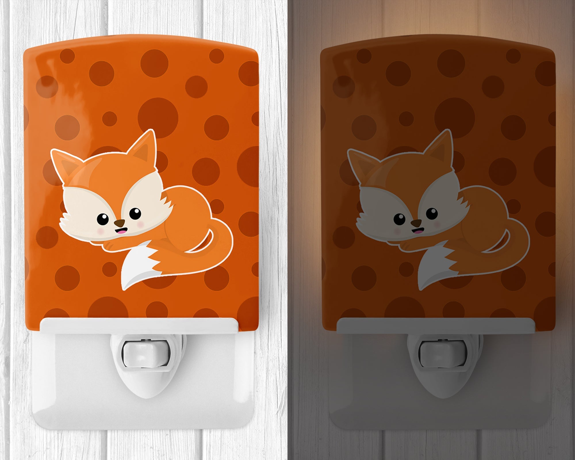 Baby Fox Polkadot Ceramic Night Light Compact, UL-Certified, Ideal for Bedroom, Bathroom, Nursery, Hallway, Kitchen, 6x4x3, Multicolor