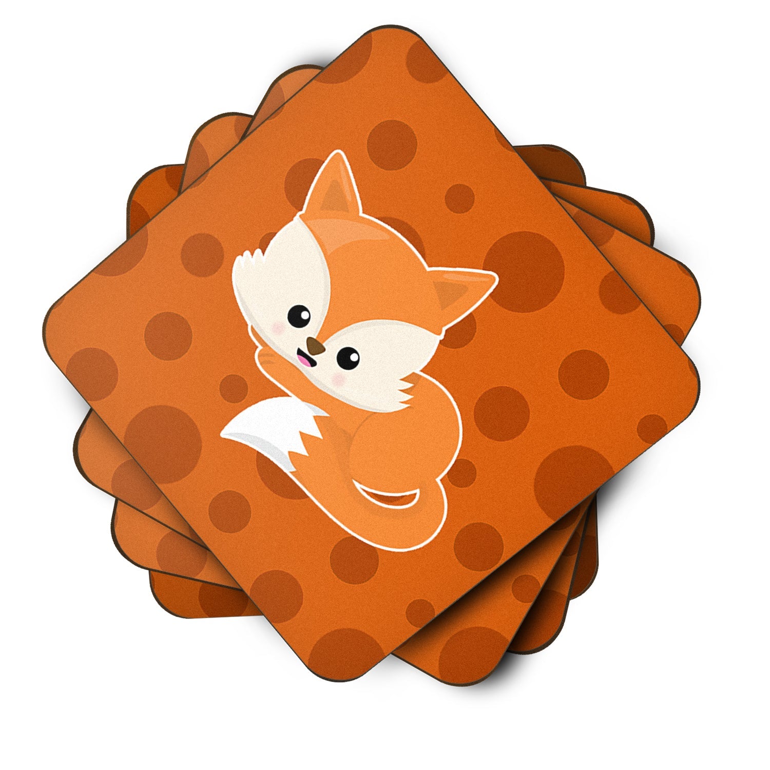 Baby Fox Polkadot Foam Coasters Set of 4 Cup Coasters for Indoor Outdoor, Tabletop Protection, Anti Slip, Mouse pad Material