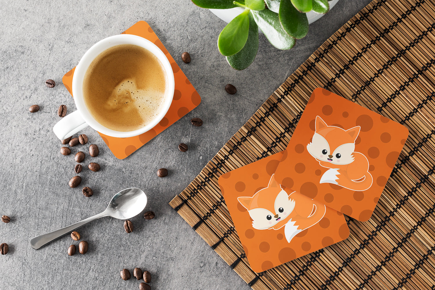 Baby Fox Polkadot Foam Coasters Set of 4 Cup Coasters for Indoor Outdoor, Tabletop Protection, Anti Slip, Mouse pad Material
