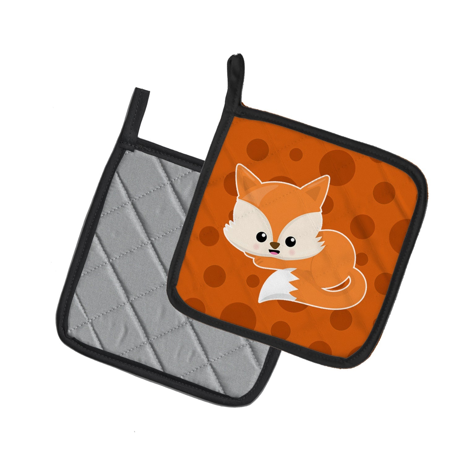 Baby Fox Polkadot Pot Holder Set of 2 Heat Resistant Quilted Hot Pads 7.5 x 7.5 Inch, Insulated Kitchen Trivets for Cooking & Baking