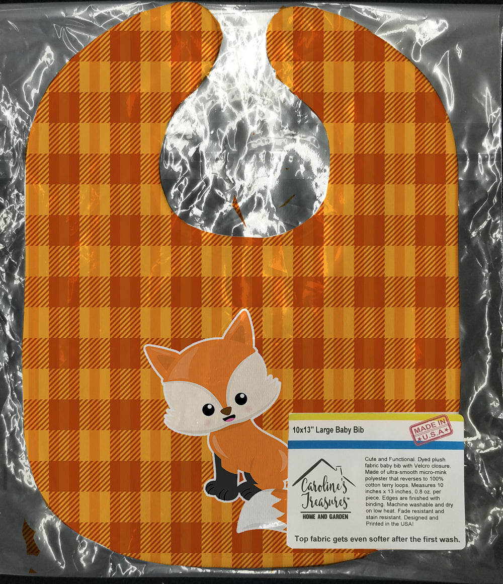 Baby Fox Gingham Baby Bib Easy-Clean Baby Bib Baby Feeding Accessory Baby Mealtime Essential, 10 x 13, Multicolor