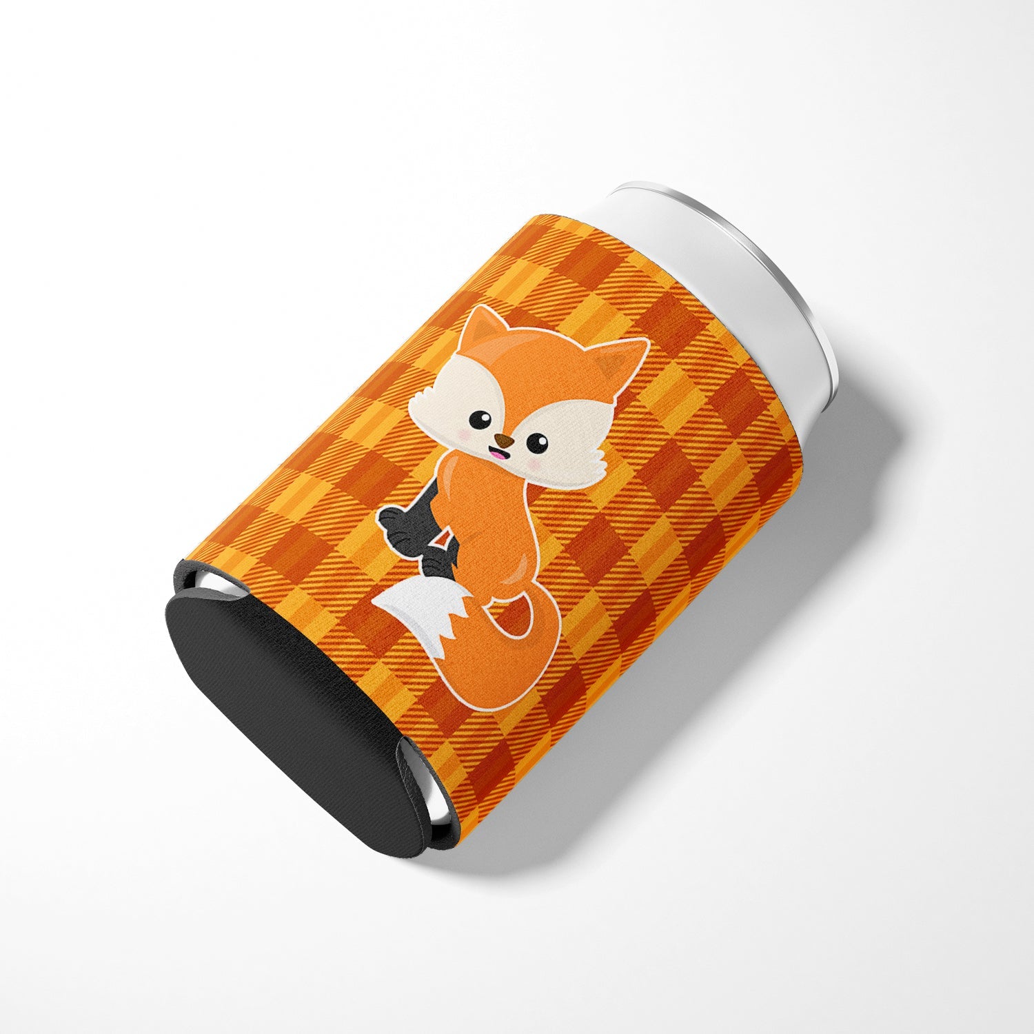 Baby Fox Gingham Can or Bottle Hugger Cooler Sleeve for Standard 12 oz Cans, Insulated Foam Beer & Soda Can Hugger Reusable