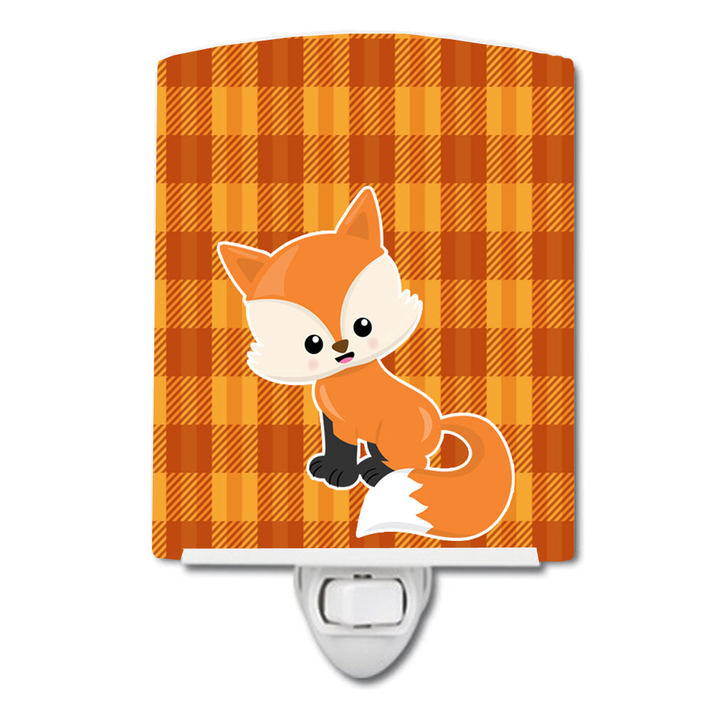 Baby Fox Gingham Ceramic Night Light Compact, UL-Certified, Ideal for Bedroom, Bathroom, Nursery, Hallway, Kitchen, 6x4x3, Multicolor