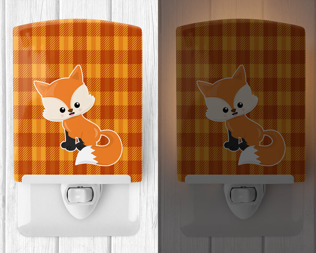Baby Fox Gingham Ceramic Night Light Compact, UL-Certified, Ideal for Bedroom, Bathroom, Nursery, Hallway, Kitchen, 6x4x3, Multicolor