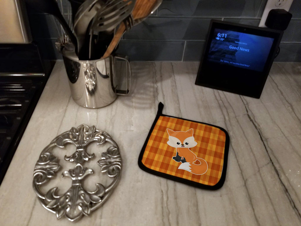 Baby Fox Gingham Pot Holder Set of 2 Heat Resistant Quilted Hot Pads 7.5 x 7.5 Inch, Insulated Kitchen Trivets for Cooking & Baking