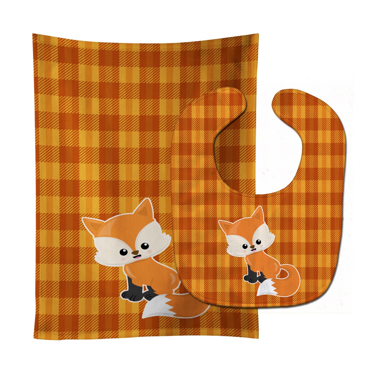 Baby Fox Gingham Baby Bib & Burp Cloth Easy-Clean Baby Bib Baby Feeding Accessory Baby Mealtime Essential