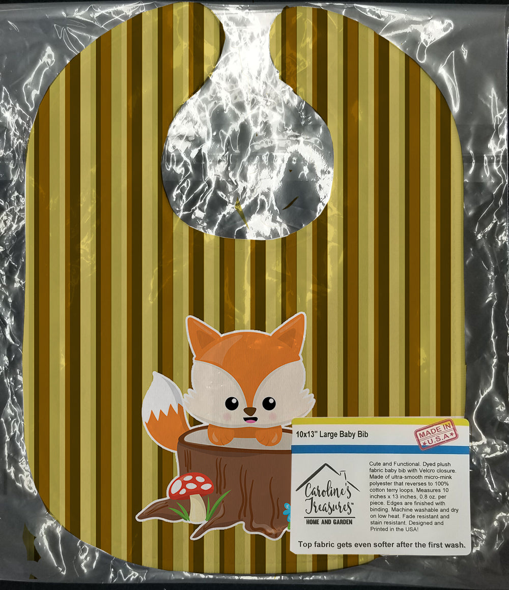 Baby Fox Tree Stripes Baby Bib Easy-Clean Baby Bib Baby Feeding Accessory Baby Mealtime Essential, 10 x 13, Multicolor