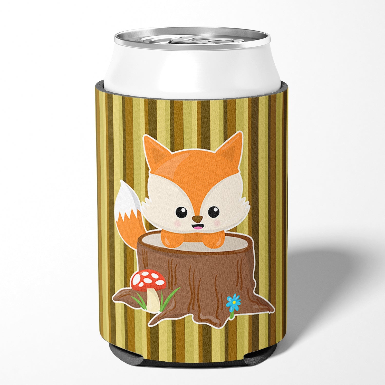 Baby Fox Tree Stripes Can or Bottle Hugger Cooler Sleeve for Standard 12 oz Cans, Insulated Foam Beer & Soda Can Hugger Reusable