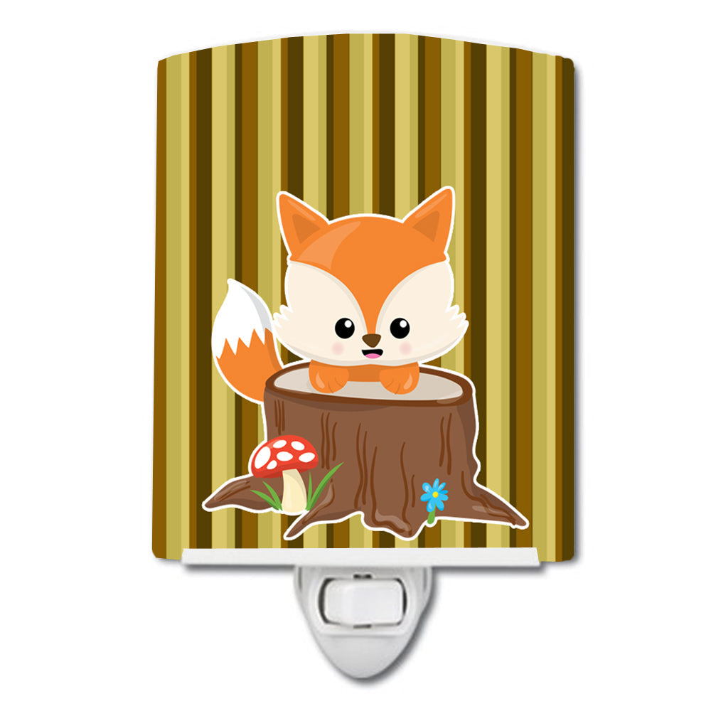 Baby Fox Tree Stripes Ceramic Night Light Compact, UL-Certified, Ideal for Bedroom, Bathroom, Nursery, Hallway, Kitchen, 6x4x3, Multicolor